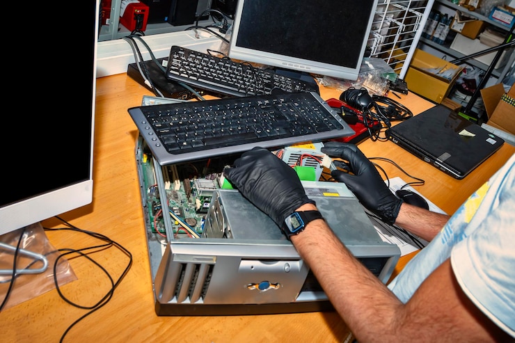 Technicien informatique travaillant en atelier