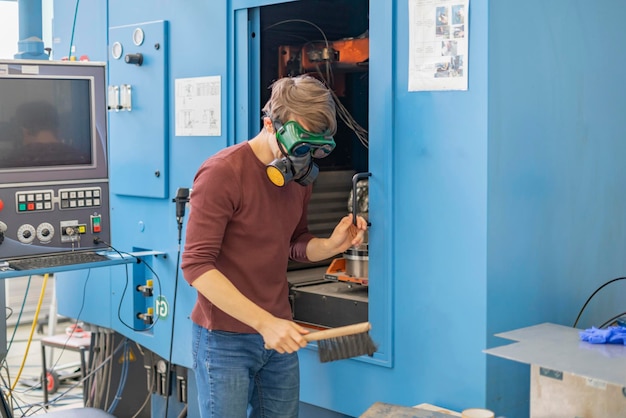 un technicien installe une machine à souder à l'usine b