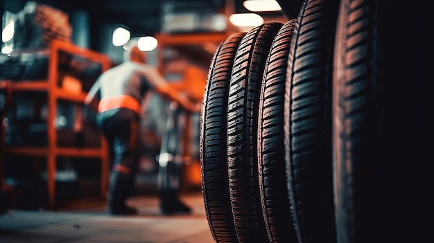 Technicien remplaçant des pneus au garage pour une route sûre et l'entretien de l'automobile