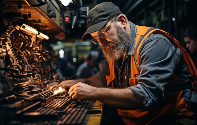 Technicien de train en service, réparateur de locomotives, ouvrier de maintenance, matériel roulant ancien de cabine de passagers de trains diesel utilisé dans le secteur du transport ferroviaire