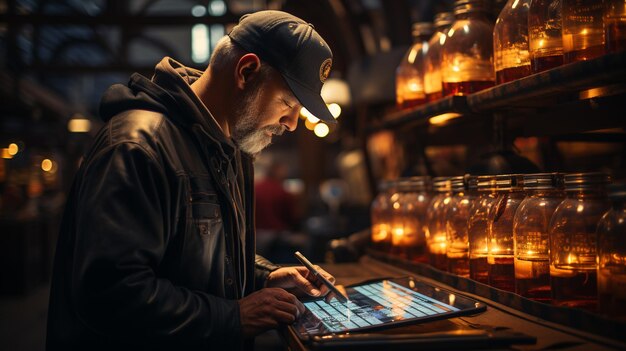 Technicien utilisant une tablette dans une usine industrielle