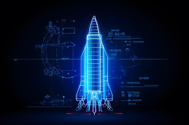 Photo technique de la fusée au néon bleu intelligence artificielle générative