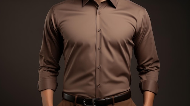 Techniques innovantes et détails cachés chemise formelle brune avec finition poplin