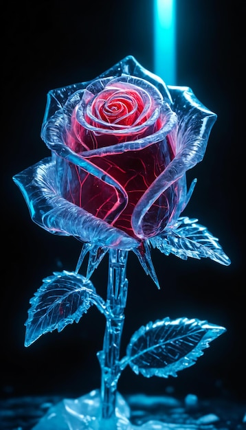 Photo technofloral odyssey cyberpunk les roses sont gelées dans le temps