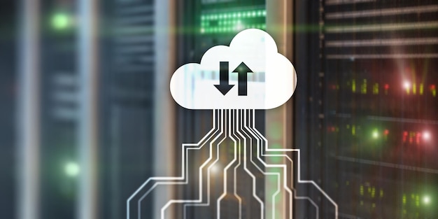 Technologie Bannière Cloud Networking Stockage de données Internet Concept sur la salle des serveurs floue