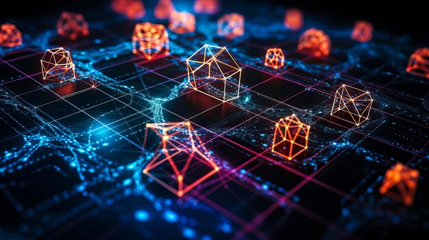 Technologie blockchain avec des icônes comment fonctionne la blockchain fond abstrait ai généré