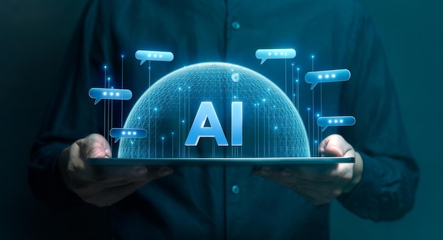 La technologie de chatbot d'intelligence artificielle affichée sur l'interface de la tablette