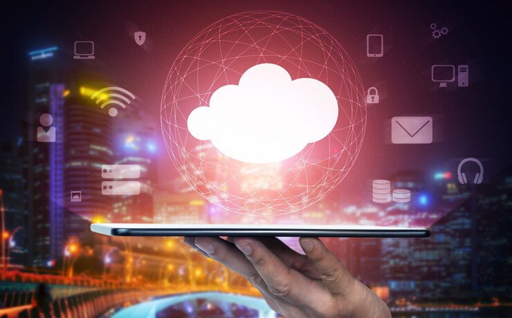Photo technologie de cloud computing et stockage de données en ligne pour le partage mondial de données