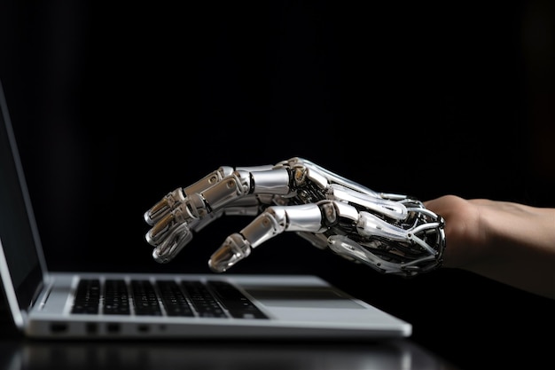 Technologie de connexion de partenariat futuriste robotique main future machine de sécurité artificielle entreprise bras virtuel science cyborg