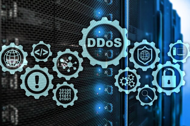 Technologie de cyberattaque DDoS Internet et concept de réseau de protection Fond de centre de données de serveur