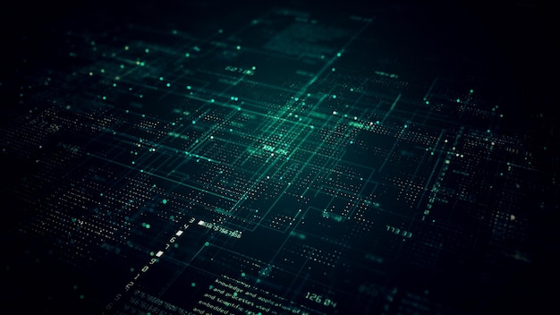 Technologie Cyberespace numérique avec particules et connexions réseau de données numériques Technologie de connexion de données volumineuses et d'analyse de données Arrière-plan abstrait numérique Rendu 3d