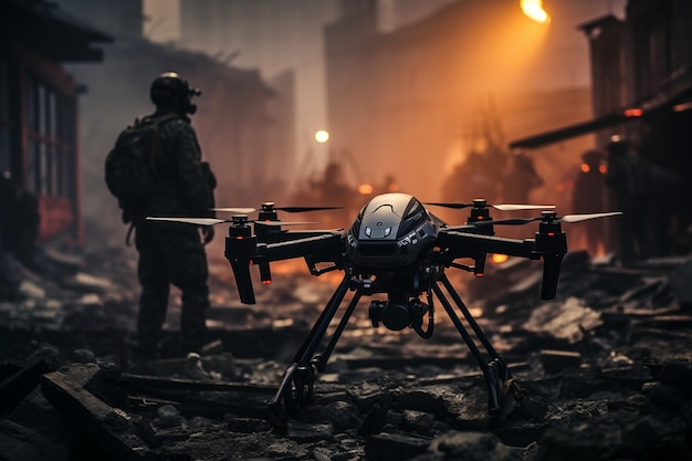 Technologie de drone militaire pour le futur générateur de surveillance par Ai