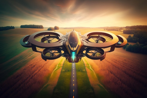 La technologie des drones du futur survolant une campagne Inspection d'en haut