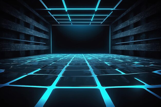 La technologie de l'éclat lumineux est basée sur un fond noir vectoriel 3D, une surface d'éclat grunge bleue, une illustration abstraite et électronique.