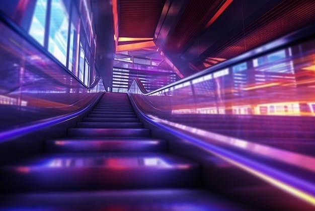 Technologie d'escalator moderne en mouvement flou