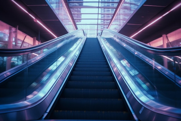 Technologie d'escalator moderne en mouvement flou