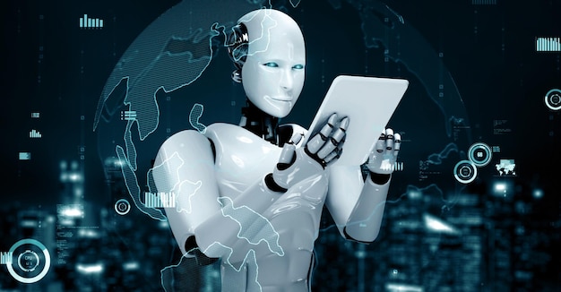 La technologie financière future de Xai contrôlée par un robot humanoïde utilise l'apprentissage automatique