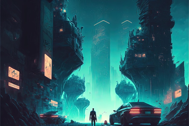 Technologie futuriste cyberpunk neo city dans le monde de demain Generative Ai
