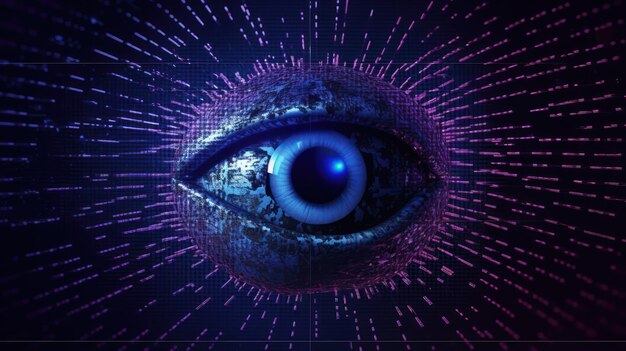 Technologie futuriste des yeux de robot du programme d'IA