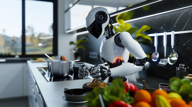 Photo technologie d'innovation domestique permettant à un robot de cuisiner d'aider à la cuisine