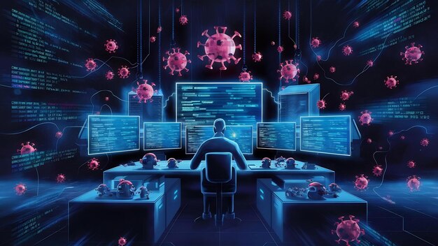 Photo la technologie internet est un concept de cybersécurité visant à protéger et à scanner les attaques de virus informatiques.