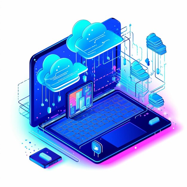 Photo la technologie moderne du nuage et le concept de réseautage la base de données du nuage la station d'énergie du serveur futuriste le concept de visualisation des données illustration vectorielle isométrique 3d