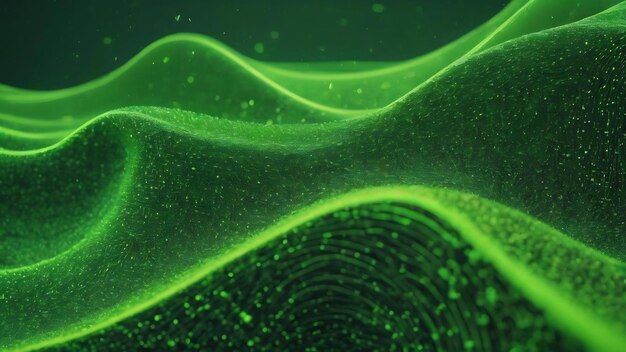 Technologie numérique abstraite 3d ondes de réseau de particules vertes sur fond vert