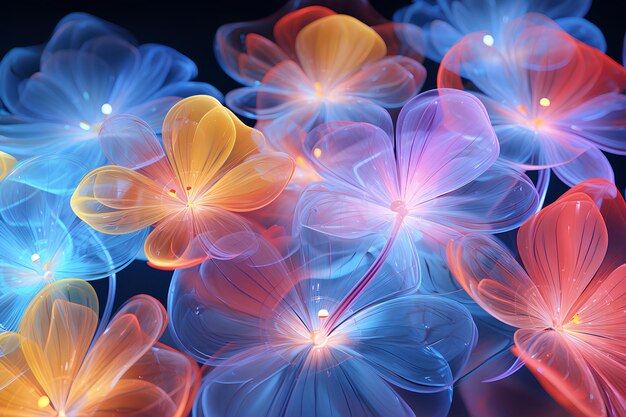 Photo technologie numérique fleurs transparentes et colorées résumé