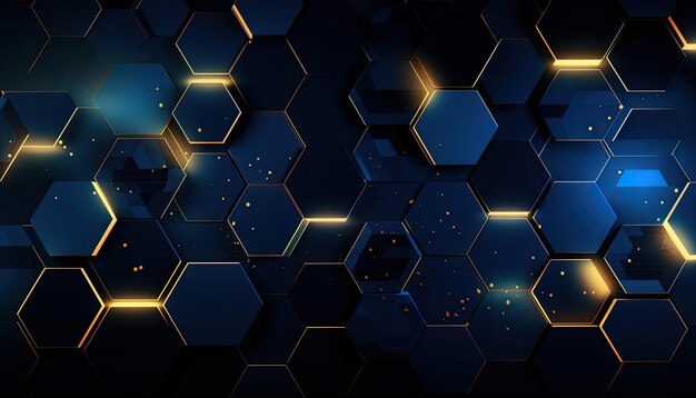 Technologie numérique vectorielle avec fond bleu foncé de formes hexagonales