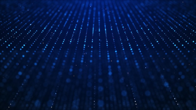 Technologie de particules numériques abstraites avec des points fluides sur un fond bleu