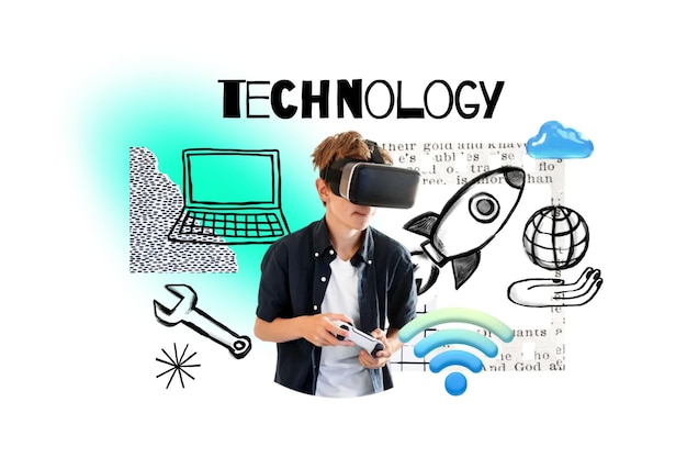 Technologie png mot VR éducation remix fond transparent