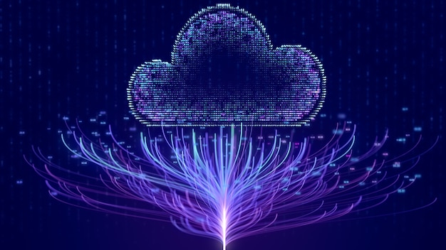 Technologie de réseau Internet en nuage avec connexion d'arbre de noeud de numéro Big Data, fond de concept de cloud computing en ligne