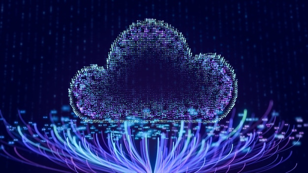 Technologie de réseau Internet en nuage avec connexion d'arbre de noeud de numéro Big Data, fond de concept de cloud computing en ligne