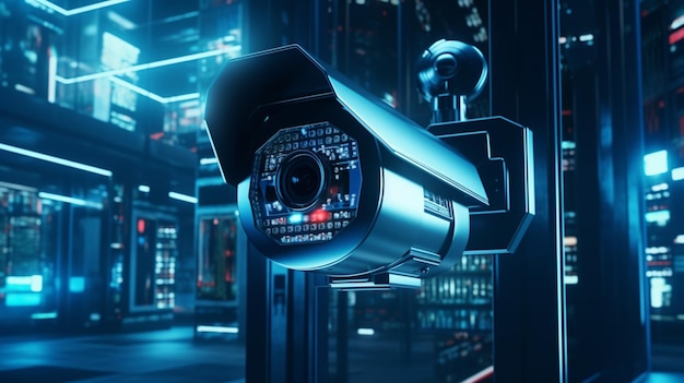 La technologie de sécurité des caméras de CCTV, l'image de fond numérique de la nuit, l'art généré par Ai.