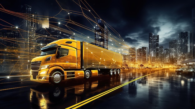 Technologie de transport et de logistique Global business logistique import export et camion de fret de conteneurs sur le concept de l'industrie du transport routier