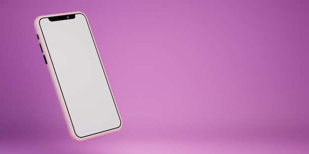 technologies modernes. un grand smartphone rose avec un écran blanc sur fond violet