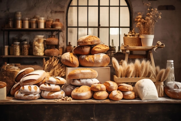 Teintes douces du pain et des produits de boulangerie dans l'Ai générative d'affichage