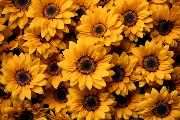 Les teintes harmoniques des tournesols en synchronisation