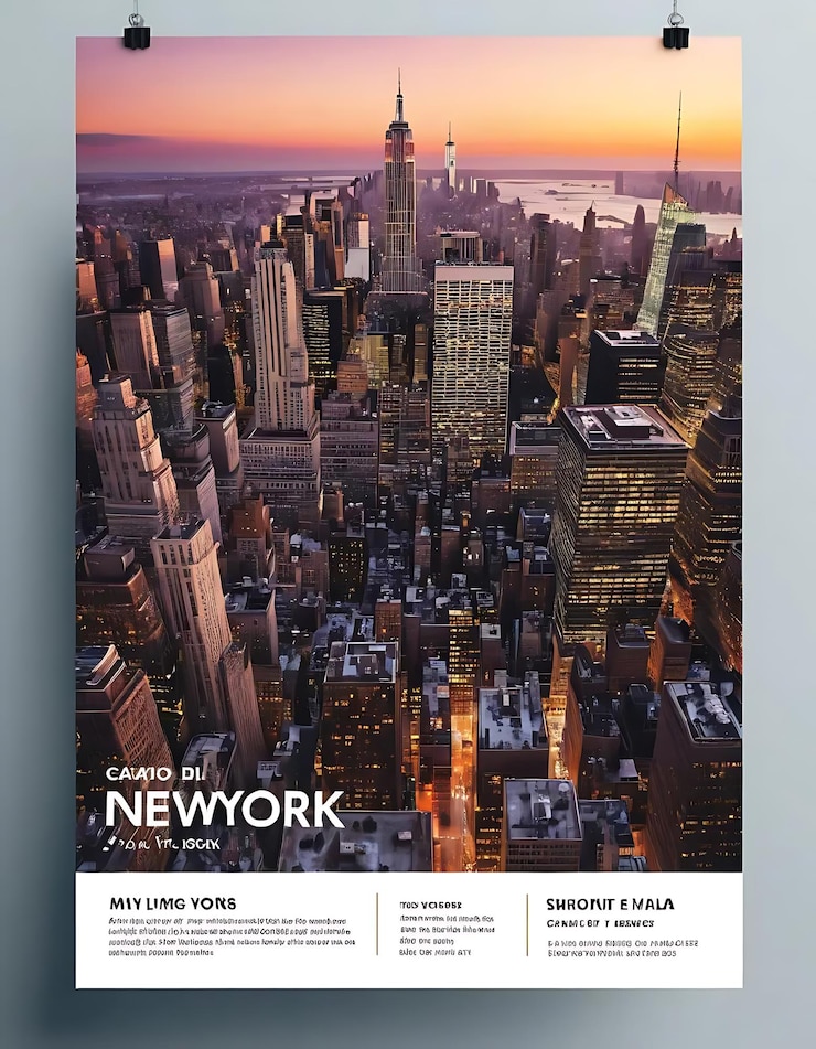 Photo télécharger une brochure représentant un magnifique paysage urbain de new york au coucher du soleil