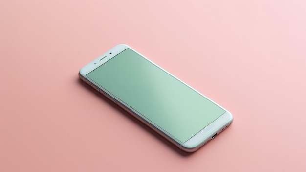 Un téléphone blanc avec un écran vert sur fond rose.