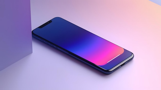 Un téléphone bleu avec un dégradé rose et violet.