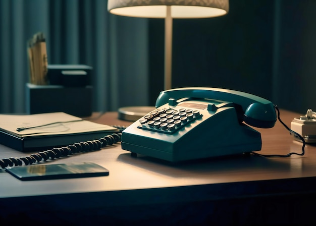 Un téléphone de bureau blanc est posé sur un bureau