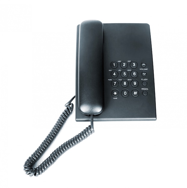 Téléphone de bureau noir isolé