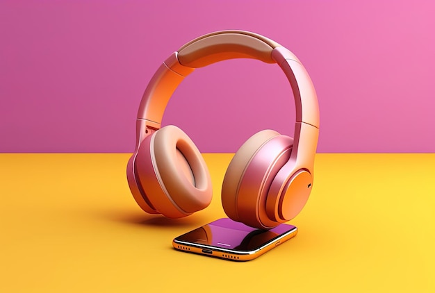 un téléphone et un casque avec une icône de podcast sur fond jaune