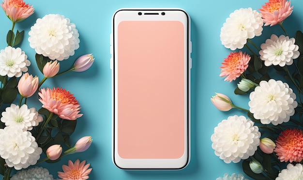 Un téléphone avec une coque rose et une fleur blanche sur le dessus.