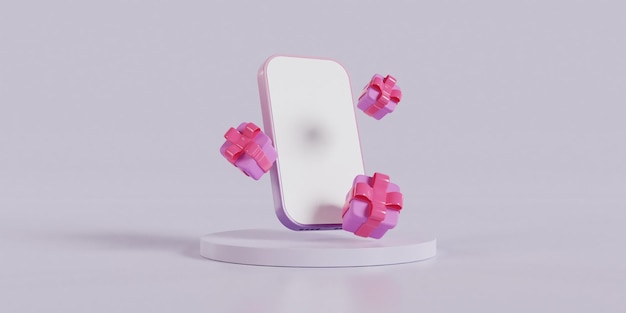 Téléphone à écran blanc et coffrets cadeaux rendu 3d