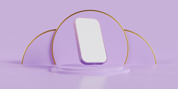 Téléphone à écran blanc sur les podiums violets rendu 3d