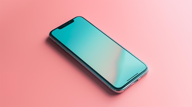 Un téléphone avec un écran bleu et un fond vert.