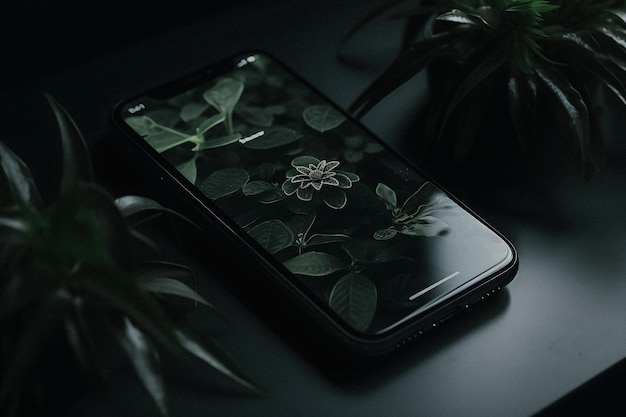 Un téléphone avec une fleur sur le devant