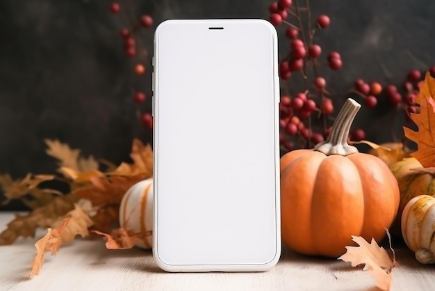 Téléphone maquette écran vide sur fond de Thanksgiving Halloween